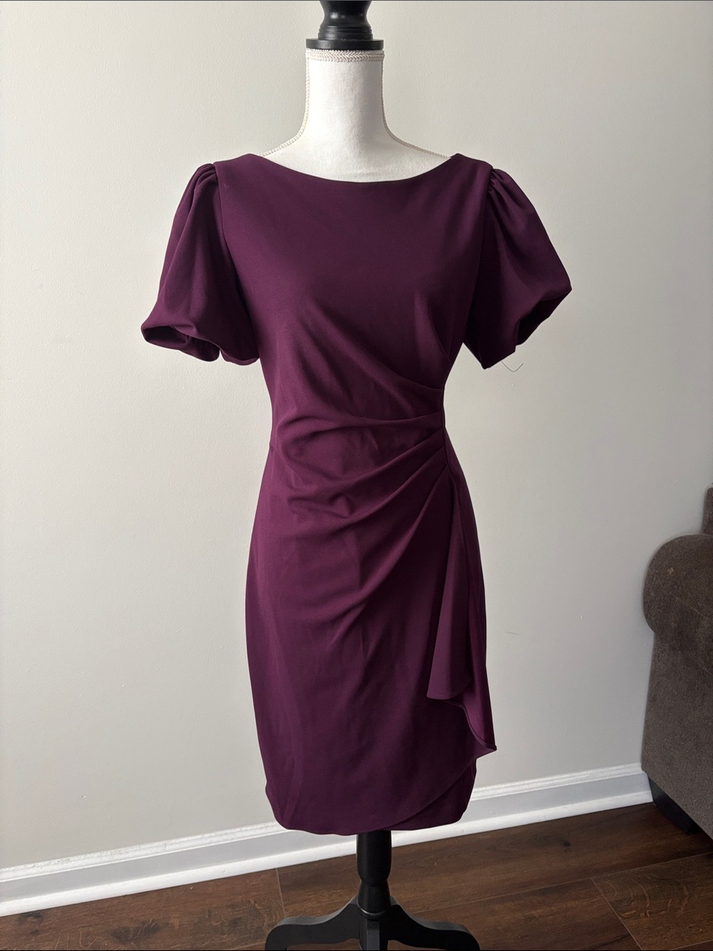Dkny Plum Puff-Sleeve Midi Dress
